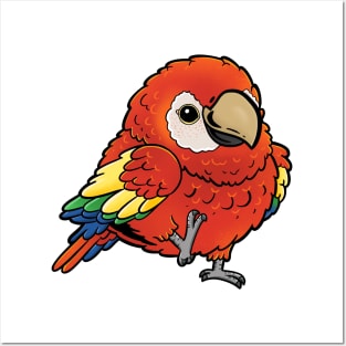 Cute Walking Scarlet Macaw - Parrot Bird Birb - Chibi Kawaii Anime Posters and Art